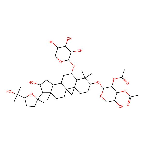 2D Structure of [3-Acetyloxy-5-hydroxy-2-[[14-hydroxy-15-[5-(2-hydroxypropan-2-yl)-2-methyloxolan-2-yl]-7,7,16-trimethyl-9-(3,4,5-trihydroxyoxan-2-yl)oxy-6-pentacyclo[9.7.0.01,3.03,8.012,16]octadecanyl]oxy]oxan-4-yl] acetate