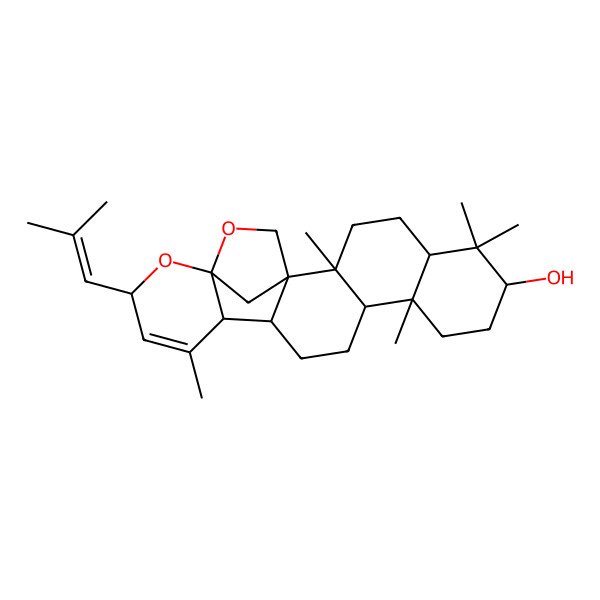 2D Structure of 2,6,6,10,16-Pentamethyl-18-(2-methylprop-1-enyl)-19,21-dioxahexacyclo[18.2.1.01,14.02,11.05,10.015,20]tricos-16-en-7-ol