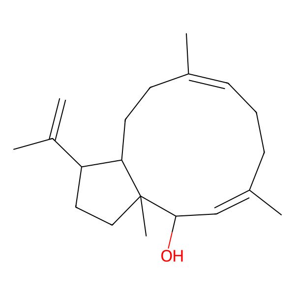2D Structure of (1R,3aS,4R,5E,9E,12aS)-3a,6,10-trimethyl-1-prop-1-en-2-yl-2,3,4,7,8,11,12,12a-octahydro-1H-cyclopenta[11]annulen-4-ol