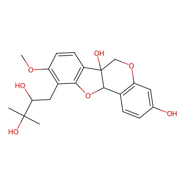 2D Structure of (6aS,11aS)-10-[(2R)-2,3-dihydroxy-3-methylbutyl]-9-methoxy-6,11a-dihydro-[1]benzofuro[3,2-c]chromene-3,6a-diol