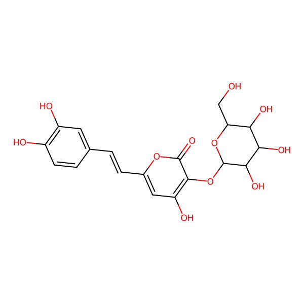 2D Structure of 6-[(E)-2-(3,4-dihydroxyphenyl)ethenyl]-4-hydroxy-3-[(2S,3R,4S,5S,6R)-3,4,5-trihydroxy-6-(hydroxymethyl)oxan-2-yl]oxypyran-2-one