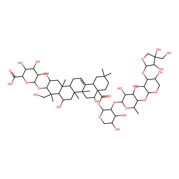 2D Structure of 6-[[8a-[3-[5-[4-[3,4-Dihydroxy-4-(hydroxymethyl)oxolan-2-yl]oxy-3,5-dihydroxyoxan-2-yl]oxy-3,4-dihydroxy-6-methyloxan-2-yl]oxy-4,5-dihydroxyoxan-2-yl]oxycarbonyl-2,5,8-trihydroxy-4-(hydroxymethyl)-4,6a,6b,11,11,14b-hexamethyl-1,2,3,4a,5,6,7,8,9,10,12,12a,14,14a-tetradecahydropicen-3-yl]oxy]-3,4,5-trihydroxyoxane-2-carboxylic acid