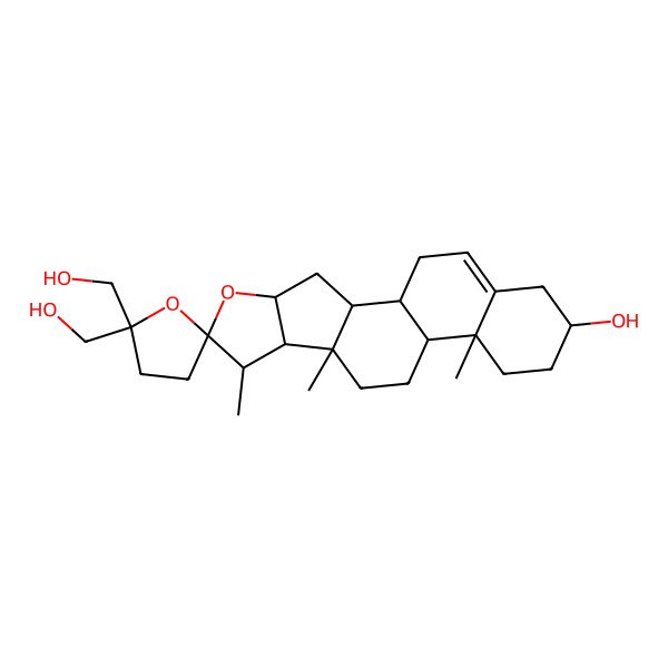 2D Structure of (1S,2S,4S,6R,7S,8R,9S,12S,13R,16S)-5',5'-bis(hydroxymethyl)-7,9,13-trimethylspiro[5-oxapentacyclo[10.8.0.02,9.04,8.013,18]icos-18-ene-6,2'-oxolane]-16-ol