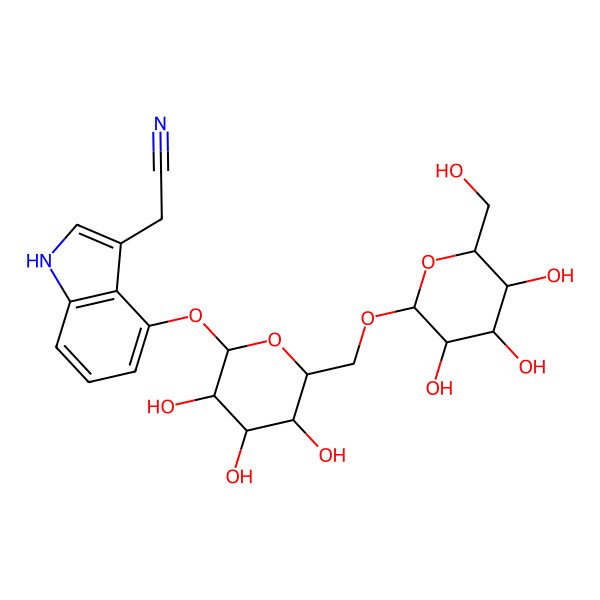 2D Structure of 2-[4-[3,4,5-trihydroxy-6-[[3,4,5-trihydroxy-6-(hydroxymethyl)oxan-2-yl]oxymethyl]oxan-2-yl]oxy-1H-indol-3-yl]acetonitrile