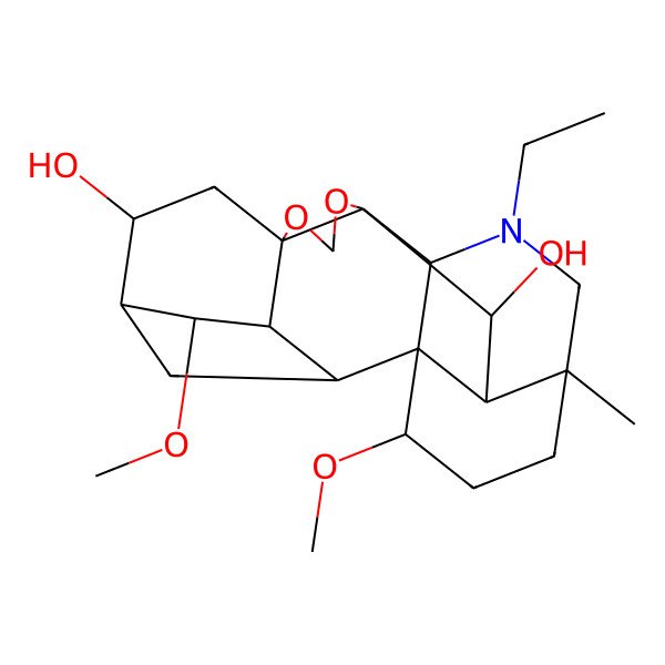 2D Structure of 14-Ethyl-4,19-dimethoxy-16-methyl-9,11-dioxa-14-azaheptacyclo[10.7.2.12,5.01,13.03,8.08,12.016,20]docosane-6,21-diol