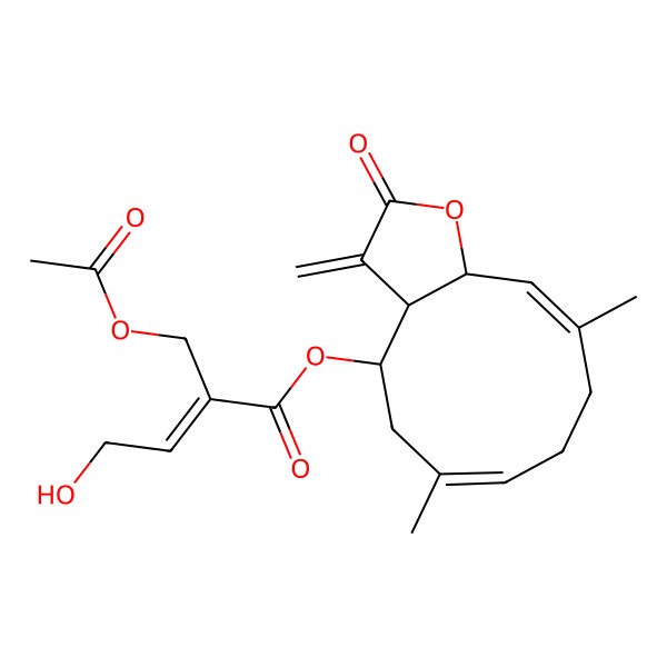 2D Structure of (6,10-Dimethyl-3-methylidene-2-oxo-3a,4,5,8,9,11a-hexahydrocyclodeca[b]furan-4-yl) 2-(acetyloxymethyl)-4-hydroxybut-2-enoate
