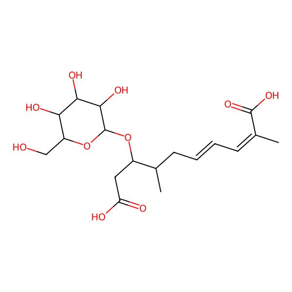2D Structure of (2Z,4E,7R,8S)-2,7-dimethyl-8-[(2R,3R,4S,5S,6R)-3,4,5-trihydroxy-6-(hydroxymethyl)oxan-2-yl]oxydeca-2,4-dienedioic acid