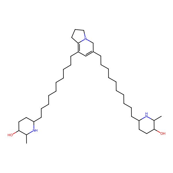 2D Structure of 6-[10-[8-[10-(5-Hydroxy-6-methylpiperidin-2-yl)decyl]-1,2,3,5-tetrahydroindolizin-6-yl]decyl]-2-methylpiperidin-3-ol