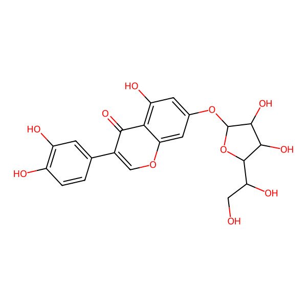 2D Structure of 7-[(2S,3R,4R,5R)-5-[(1R)-1,2-dihydroxyethyl]-3,4-dihydroxyoxolan-2-yl]oxy-3-(3,4-dihydroxyphenyl)-5-hydroxychromen-4-one