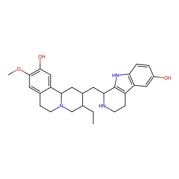 2D Structure of 3-ethyl-2-[(6-hydroxy-2,3,4,9-tetrahydro-1H-pyrido[3,4-b]indol-1-yl)methyl]-9-methoxy-2,3,4,6,7,11b-hexahydro-1H-benzo[a]quinolizin-10-ol