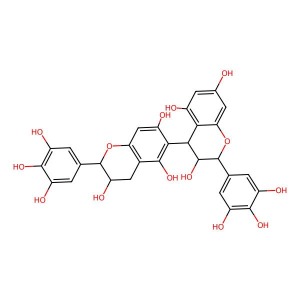 2D Structure of (2S,3S)-2-(3,4,5-trihydroxyphenyl)-6-[(2R,3S,4R)-3,5,7-trihydroxy-2-(3,4,5-trihydroxyphenyl)-3,4-dihydro-2H-chromen-4-yl]-3,4-dihydro-2H-chromene-3,5,7-triol