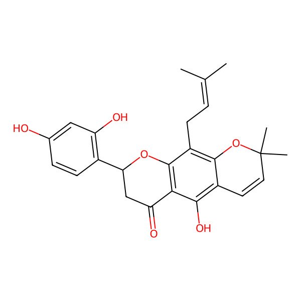 2D Structure of 8-(2,4-Dihydroxyphenyl)-5-hydroxy-2,2-dimethyl-10-(3-methylbut-2-enyl)-7,8-dihydropyrano[3,2-g]chromen-6-one