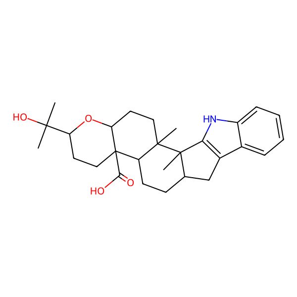 2D Structure of 7-(2-Hydroxypropan-2-yl)-1,2-dimethyl-6-oxa-23-azahexacyclo[12.10.0.02,11.05,10.016,24.017,22]tetracosa-16(24),17,19,21-tetraene-10-carboxylic acid