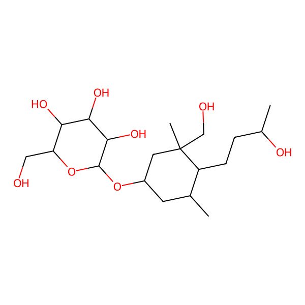 2D Structure of 2-[4-(3-Hydroxybutyl)-3-(hydroxymethyl)-3,5-dimethylcyclohexyl]oxy-6-(hydroxymethyl)oxane-3,4,5-triol