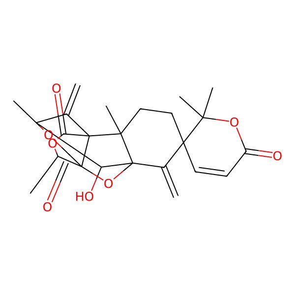 2D Structure of 8-Hydroxy-2,6',6',9,13-pentamethyl-6,16-dimethylidenespiro[10,14,17-trioxapentacyclo[7.6.1.17,12.01,12.02,7]heptadecane-5,5'-pyran]-2',11,15-trione