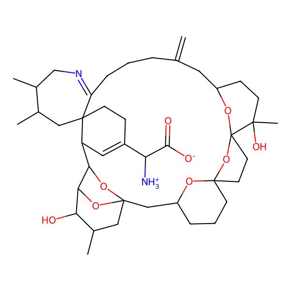 2D Structure of (2S)-2-azaniumyl-2-[(1R,3R,7R,10R,11R,14S,23R,24S,26R,31S,32S,33R,34R,35R)-11,34-dihydroxy-11,23,24,35-tetramethyl-16-methylidene-37,38,39,40,41-pentaoxa-21-azaoctacyclo[30.4.1.11,33.13,7.17,10.110,14.020,26.026,31]hentetraconta-20,29-dien-29-yl]acetate