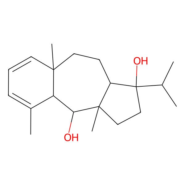 2D Structure of (3R,3aR,5aR,9aS,10S,10aS)-5a,9,10a-trimethyl-3-propan-2-yl-2,3a,4,5,9a,10-hexahydro-1H-benzo[f]azulene-3,10-diol
