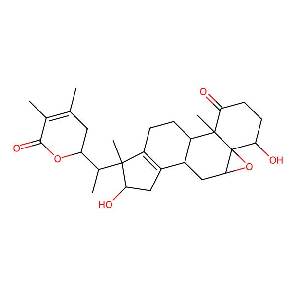 2D Structure of (1S,2R,6S,7R,9R,11R,14R,15S)-15-[(1S)-1-[(2R)-4,5-dimethyl-6-oxo-2,3-dihydropyran-2-yl]ethyl]-6,14-dihydroxy-2,15-dimethyl-8-oxapentacyclo[9.7.0.02,7.07,9.012,16]octadec-12(16)-en-3-one
