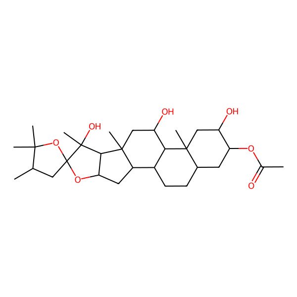 2D Structure of [(1S,2S,3'S,4S,6S,7R,8R,9S,11S,12S,13S,15R,16S,18S)-7,11,15-trihydroxy-2',2',3',7,9,13-hexamethylspiro[5-oxapentacyclo[10.8.0.02,9.04,8.013,18]icosane-6,5'-oxolane]-16-yl] acetate