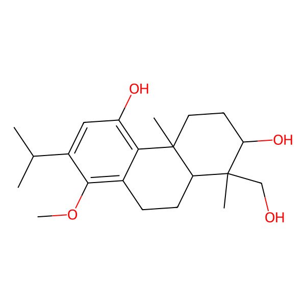 2D Structure of 1-(Hydroxymethyl)-8-methoxy-1,4a-dimethyl-7-propan-2-yl-2,3,4,9,10,10a-hexahydrophenanthrene-2,5-diol 2D Structure of 1-(Hydroxymethyl)-8-methoxy-1,4a-dimethyl-7-propan-2-yl-2,3,4,9,10,10a-hexahydrophenanthrene-2,5-diol