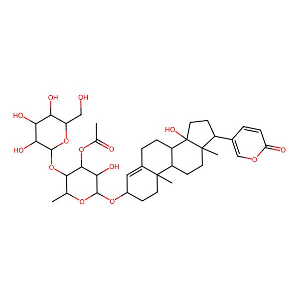 2D Structure of [3-Hydroxy-2-[[14-hydroxy-10,13-dimethyl-17-(6-oxopyran-3-yl)-1,2,3,6,7,8,9,11,12,15,16,17-dodecahydrocyclopenta[a]phenanthren-3-yl]oxy]-6-methyl-5-[3,4,5-trihydroxy-6-(hydroxymethyl)oxan-2-yl]oxyoxan-4-yl] acetate
