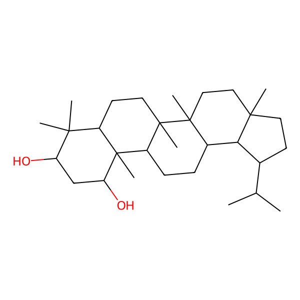 2D Structure of (1S,3aR,5aR,5bR,7aS,9S,11R,11aR,11bS,13aR,13bR)-3a,5a,5b,8,8,11a-hexamethyl-1-propan-2-yl-1,2,3,4,5,6,7,7a,9,10,11,11b,12,13,13a,13b-hexadecahydrocyclopenta[a]chrysene-9,11-diol