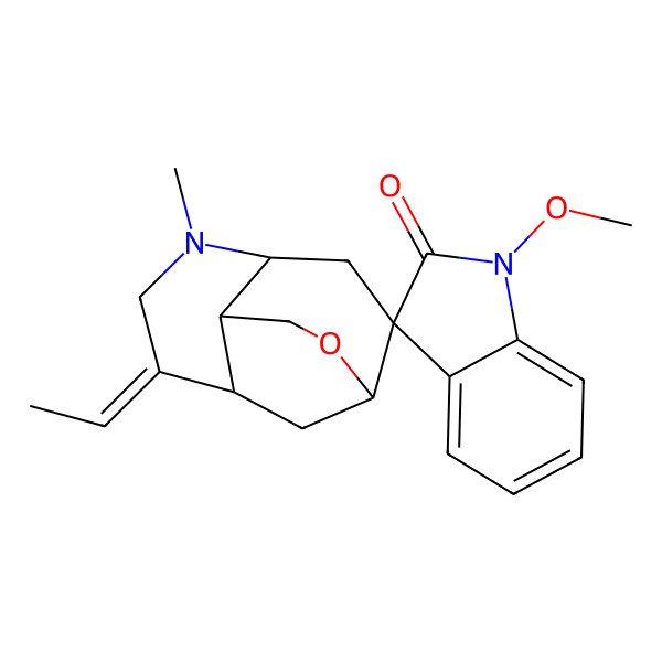 2D Structure of (1R,2S,4S,7E,8R,9S)-7-ethylidene-1'-methoxy-5-methylspiro[11-oxa-5-azatricyclo[6.3.1.04,9]dodecane-2,3'-indole]-2'-one