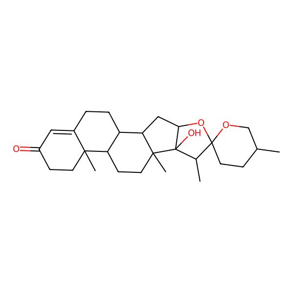 2D Structure of 8-Hydroxy-5',7,9,13-tetramethylspiro[5-oxapentacyclo[10.8.0.02,9.04,8.013,18]icos-17-ene-6,2'-oxane]-16-one