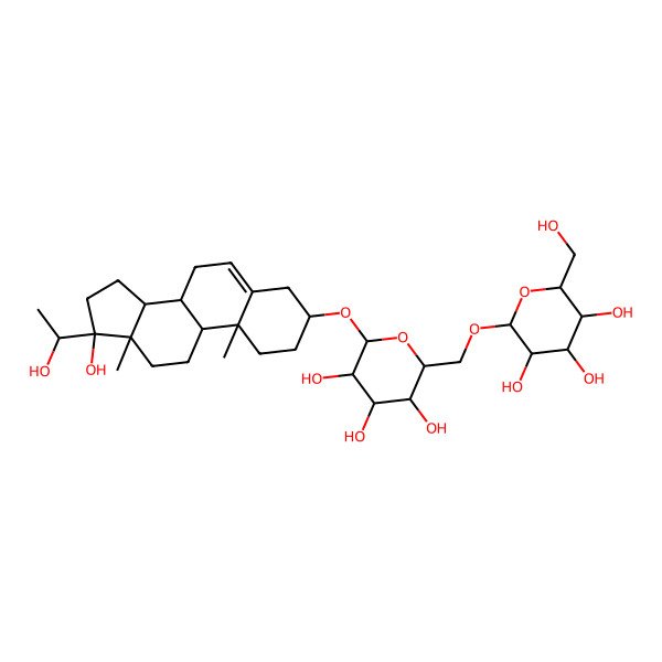 2D Structure of 2-(Hydroxymethyl)-6-[[3,4,5-trihydroxy-6-[[17-hydroxy-17-(1-hydroxyethyl)-10,13-dimethyl-1,2,3,4,7,8,9,11,12,14,15,16-dodecahydrocyclopenta[a]phenanthren-3-yl]oxy]oxan-2-yl]methoxy]oxane-3,4,5-triol