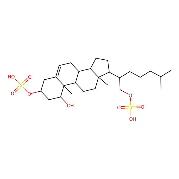 2D Structure of [(1R,3S,8S,9S,10R,13S,14S,17R)-1-hydroxy-10,13-dimethyl-17-[(2R)-6-methyl-1-sulfooxyheptan-2-yl]-2,3,4,7,8,9,11,12,14,15,16,17-dodecahydro-1H-cyclopenta[a]phenanthren-3-yl] hydrogen sulfate