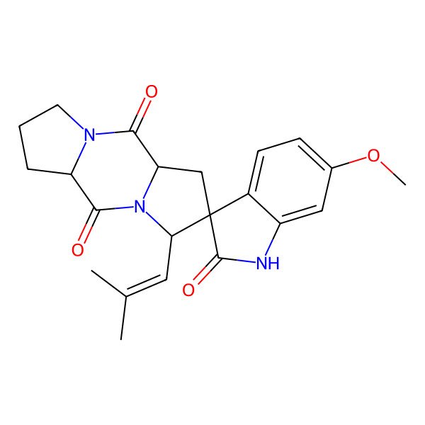 2D Structure of 6'-Methoxy-6-(2-methylprop-1-enyl)spiro[1,7-diazatricyclo[7.3.0.03,7]dodecane-5,3'-indoline]-2,2',8-trione