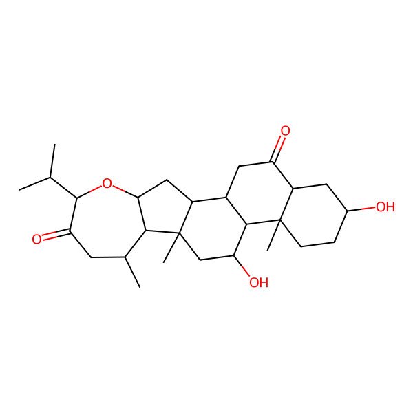 2D Structure of (1S,2R,4S,6R,9R,10S,11S,13R,14S,15R,18S,20R)-13,18-dihydroxy-9,11,15-trimethyl-6-propan-2-yl-5-oxapentacyclo[12.8.0.02,11.04,10.015,20]docosane-7,21-dione