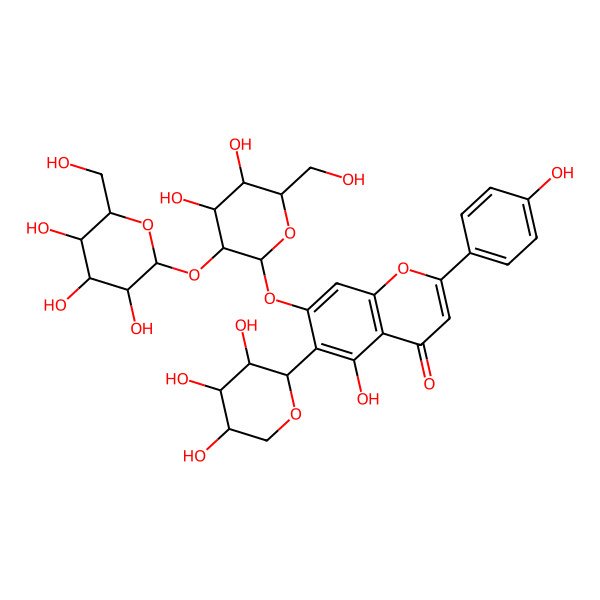 2D Structure of 7-[(2S,3R,4S,5S,6R)-4,5-dihydroxy-6-(hydroxymethyl)-3-[(2S,3R,4S,5S,6R)-3,4,5-trihydroxy-6-(hydroxymethyl)oxan-2-yl]oxyoxan-2-yl]oxy-5-hydroxy-2-(4-hydroxyphenyl)-6-[(2S,3R,4S,5S)-3,4,5-trihydroxyoxan-2-yl]chromen-4-one