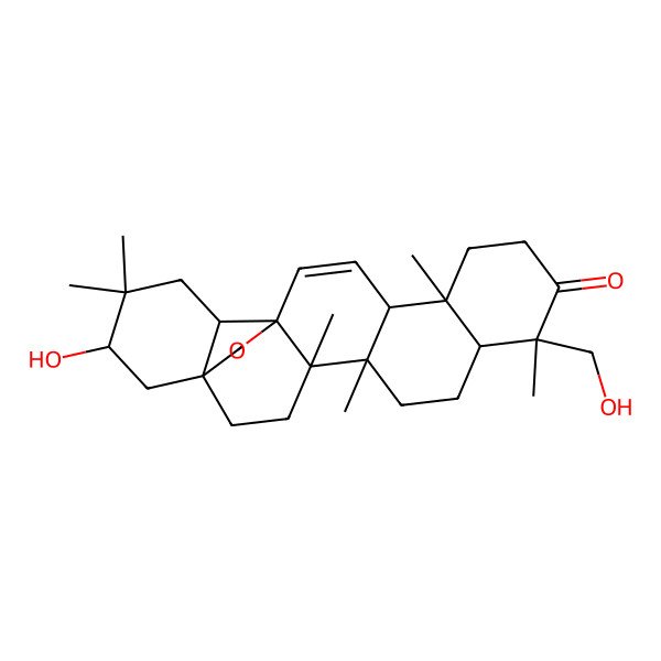 2D Structure of (1R,4S,5R,8R,9R,13S,14R,17S,18R,21S)-21-hydroxy-9-(hydroxymethyl)-4,5,9,13,20,20-hexamethyl-24-oxahexacyclo[15.5.2.01,18.04,17.05,14.08,13]tetracos-15-en-10-one