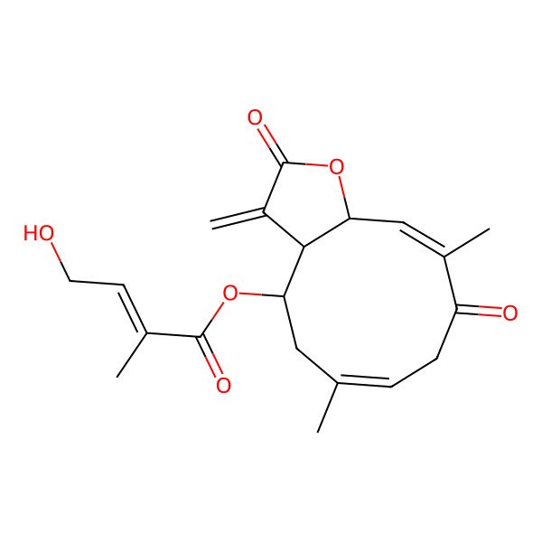 2D Structure of (6,10-dimethyl-3-methylidene-2,9-dioxo-4,5,8,11a-tetrahydro-3aH-cyclodeca[b]furan-4-yl) 4-hydroxy-2-methylbut-2-enoate