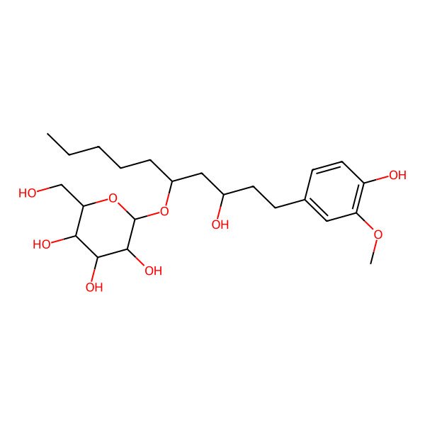 2D Structure of (2R,3R,4S,5S,6R)-2-[(3S,5S)-3-hydroxy-1-(4-hydroxy-3-methoxyphenyl)decan-5-yl]oxy-6-(hydroxymethyl)oxane-3,4,5-triol