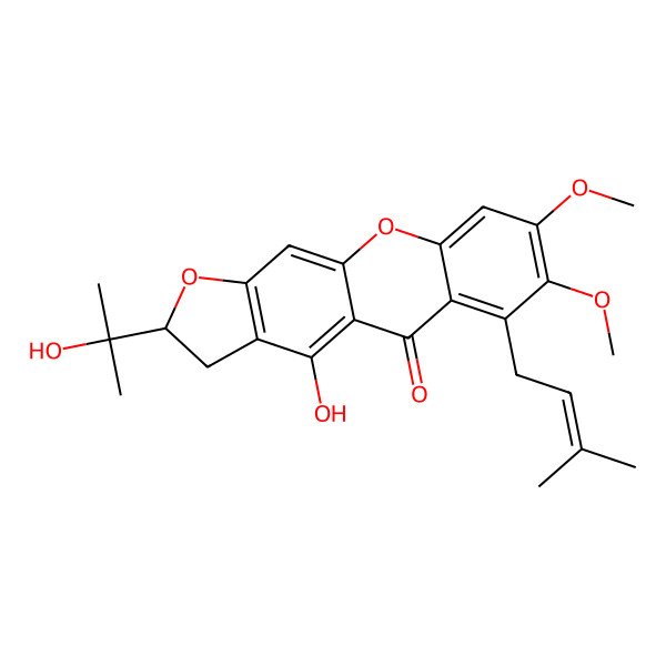 2D Structure of (2R)-4-hydroxy-2-(2-hydroxypropan-2-yl)-7,8-dimethoxy-6-(3-methylbut-2-enyl)-2,3-dihydrofuro[3,2-b]xanthen-5-one