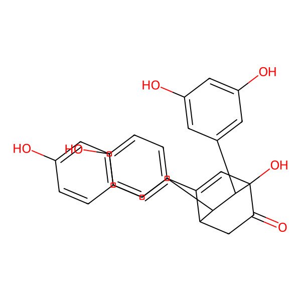2D Structure of (1S,4R,7S,8R)-7-(3,5-dihydroxyphenyl)-1-hydroxy-8-(4-hydroxyphenyl)-5-[(E)-2-(4-hydroxyphenyl)ethenyl]bicyclo[2.2.2]oct-5-en-2-one