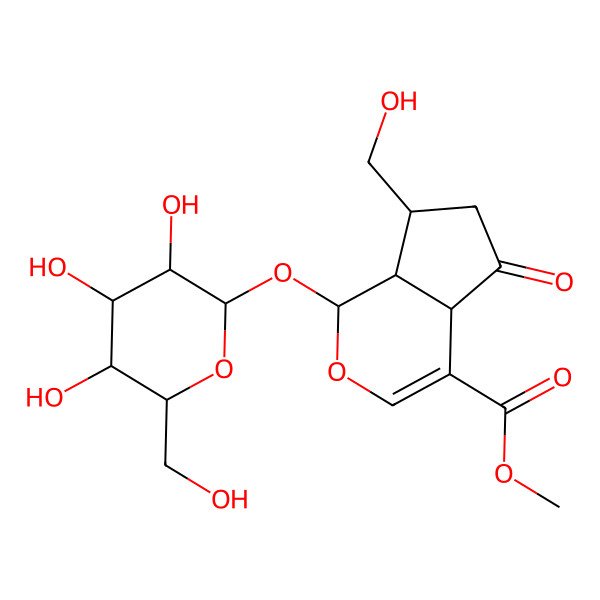 2D Structure of methyl (1S,4aS,7R,7aR)-7-(hydroxymethyl)-5-oxo-1-[(2S,3R,4S,5S,6R)-3,4,5-trihydroxy-6-(hydroxymethyl)oxan-2-yl]oxy-4a,6,7,7a-tetrahydro-1H-cyclopenta[c]pyran-4-carboxylate