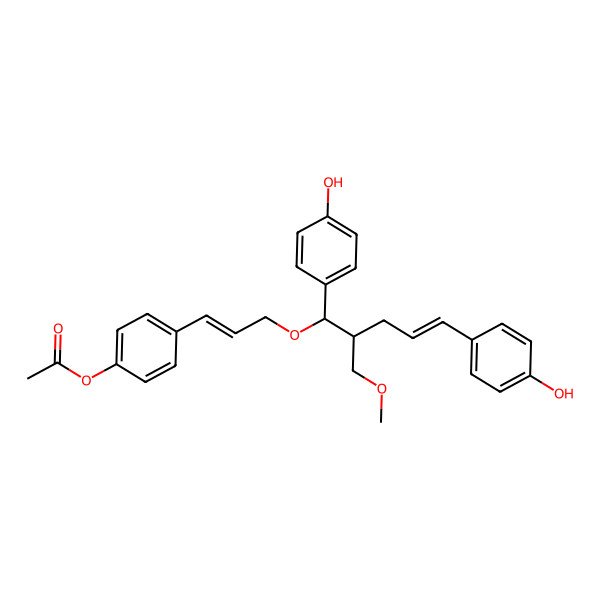 2D Structure of [4-[(E)-3-[(E,1S,2S)-1,5-bis(4-hydroxyphenyl)-2-(methoxymethyl)pent-4-enoxy]prop-1-enyl]phenyl] acetate