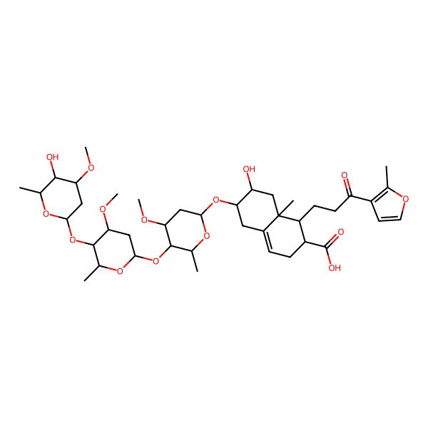 2D Structure of 7-hydroxy-6-[5-[5-(5-hydroxy-4-methoxy-6-methyloxan-2-yl)oxy-4-methoxy-6-methyloxan-2-yl]oxy-4-methoxy-6-methyloxan-2-yl]oxy-8a-methyl-1-[3-(2-methylfuran-3-yl)-3-oxopropyl]-2,3,5,6,7,8-hexahydro-1H-naphthalene-2-carboxylic acid