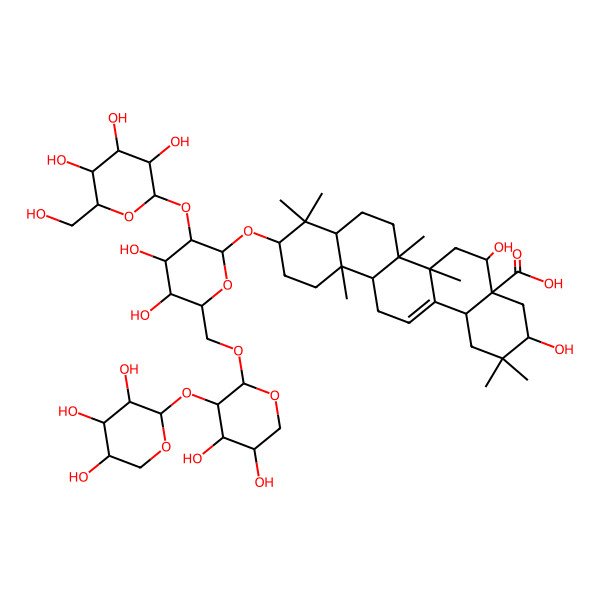 2D Structure of (3S,4aR,5R,6aR,6aS,6bR,8aR,10S,12aR,14bS)-10-[(2R,3R,4S,5S,6R)-6-[[(2S,3R,4S,5S)-4,5-dihydroxy-3-[(2S,3R,4S,5R)-3,4,5-trihydroxyoxan-2-yl]oxyoxan-2-yl]oxymethyl]-4,5-dihydroxy-3-[(2S,3R,4S,5S,6R)-3,4,5-trihydroxy-6-(hydroxymethyl)oxan-2-yl]oxyoxan-2-yl]oxy-3,5-dihydroxy-2,2,6a,6b,9,9,12a-heptamethyl-1,3,4,5,6,6a,7,8,8a,10,11,12,13,14b-tetradecahydropicene-4a-carboxylic acid