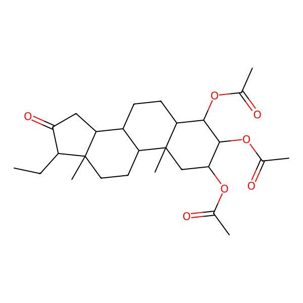2D Structure of [(2R,3R,4R,5R,8R,9S,10R,13S,14S,17R)-3,4-diacetyloxy-17-ethyl-10,13-dimethyl-16-oxo-1,2,3,4,5,6,7,8,9,11,12,14,15,17-tetradecahydrocyclopenta[a]phenanthren-2-yl] acetate