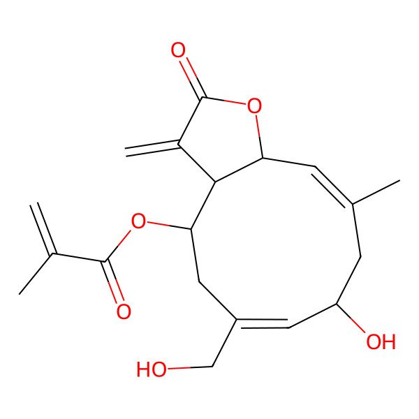 2D Structure of [(3aR,4R,6Z,8R,10E,11aR)-8-hydroxy-6-(hydroxymethyl)-10-methyl-3-methylidene-2-oxo-3a,4,5,8,9,11a-hexahydrocyclodeca[b]furan-4-yl] 2-methylprop-2-enoate