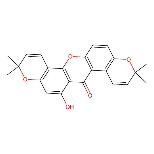 2D Structure of 11-Hydroxy-7,7,18,18-tetramethyl-2,8,19-trioxapentacyclo[12.8.0.03,12.04,9.015,20]docosa-1(14),3(12),4(9),5,10,15(20),16,21-octaen-13-one