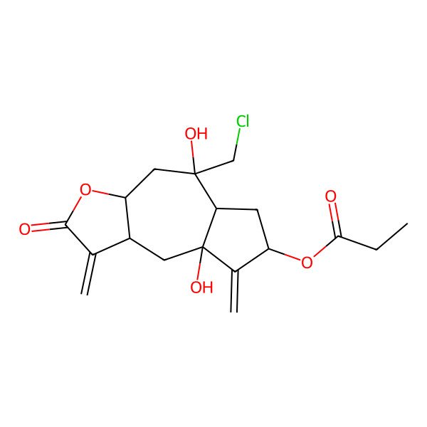 2D Structure of [5-(chloromethyl)-5,8a-dihydroxy-1,8-dimethylidene-2-oxo-4,5a,6,7,9,9a-hexahydro-3aH-azuleno[6,5-b]furan-7-yl] propanoate
