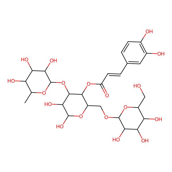 2D Structure of [5,6-Dihydroxy-2-[[3,4,5-trihydroxy-6-(hydroxymethyl)oxan-2-yl]oxymethyl]-4-(3,4,5-trihydroxy-6-methyloxan-2-yl)oxyoxan-3-yl] 3-(3,4-dihydroxyphenyl)prop-2-enoate