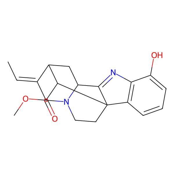 2D Structure of methyl (1R,10S,12R,13E,18R)-13-ethylidene-6-hydroxy-8,15-diazapentacyclo[10.5.1.01,9.02,7.010,15]octadeca-2(7),3,5,8-tetraene-18-carboxylate