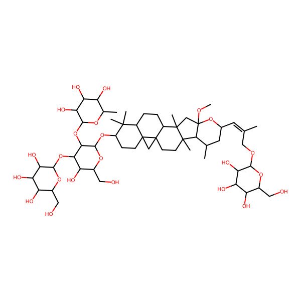 2D Structure of (2S,3R,4R,5R,6S)-2-[(2R,3R,4S,5R,6R)-5-hydroxy-6-(hydroxymethyl)-2-[[(1S,4R,5R,6R,8R,10S,12S,13S,16R,18S,21R)-10-methoxy-4,6,12,17,17-pentamethyl-8-[(Z)-2-methyl-3-[(2S,3R,4S,5S,6R)-3,4,5-trihydroxy-6-(hydroxymethyl)oxan-2-yl]oxyprop-1-enyl]-9-oxahexacyclo[11.9.0.01,21.04,12.05,10.016,21]docosan-18-yl]oxy]-4-[(2S,3R,4S,5S,6R)-3,4,5-trihydroxy-6-(hydroxymethyl)oxan-2-yl]oxyoxan-3-yl]oxy-6-methyloxane-3,4,5-triol
