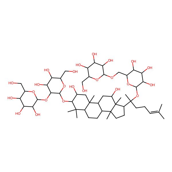 2D Structure of 2-[[6-[2-[3-[4,5-dihydroxy-6-(hydroxymethyl)-3-[3,4,5-trihydroxy-6-(hydroxymethyl)oxan-2-yl]oxyoxan-2-yl]oxy-2,12-dihydroxy-4,4,10,13,14-pentamethyl-2,3,5,6,7,8,9,11,12,15,16,17-dodecahydro-1H-cyclopenta[a]phenanthren-17-yl]-6-methylhept-5-en-2-yl]oxy-3,4,5-trihydroxyoxan-2-yl]methoxy]-6-(hydroxymethyl)oxane-3,4,5-triol